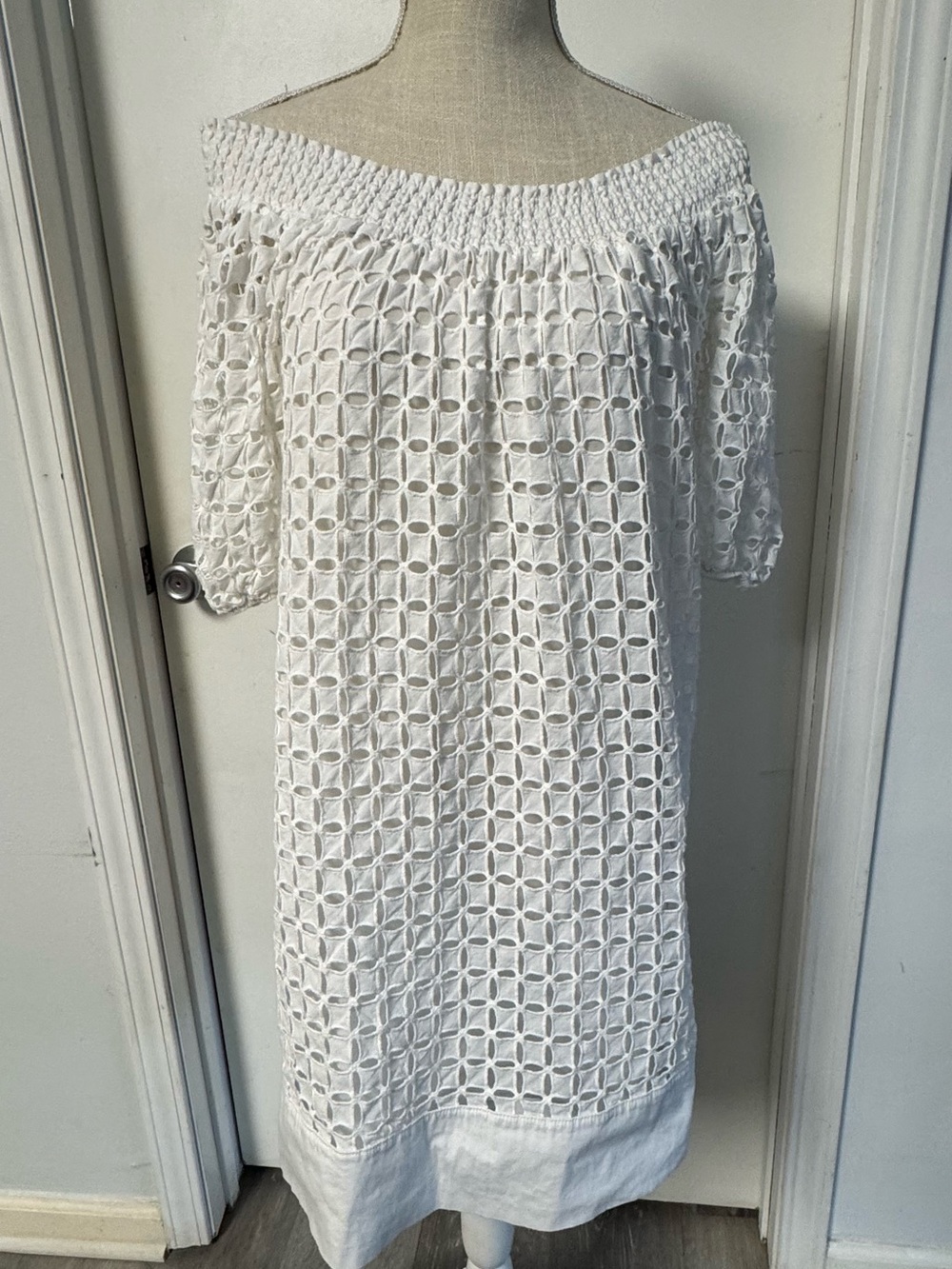 AGB White Off-Shoulder Crochet Midi Dress